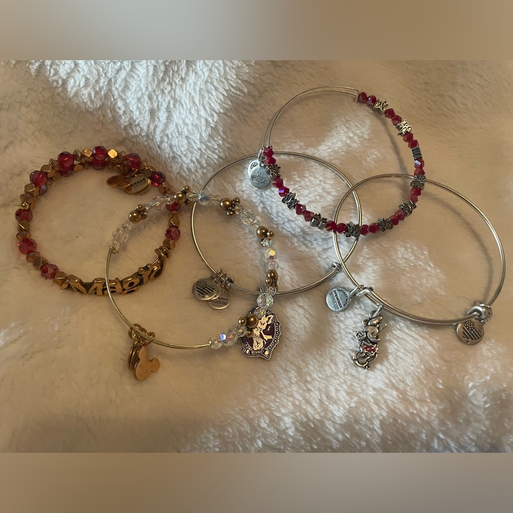 Lot of 5 Alex and Ani Disney Minnie Mouse Bangles and Beaded Wrap Bracelets